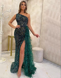 2023 New Women's Oblique Shoulder Split Long Dress Sequin Sling Evening Dress