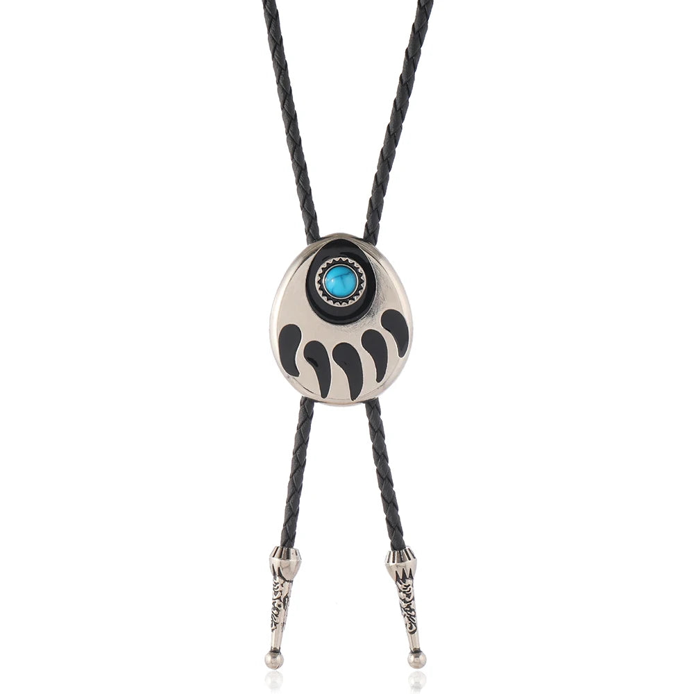 Vintage Style Bohemian Cowboy Bolo Tie Leather Necklace for Men and Women for Anniversaries West Western Cartoon Pattern