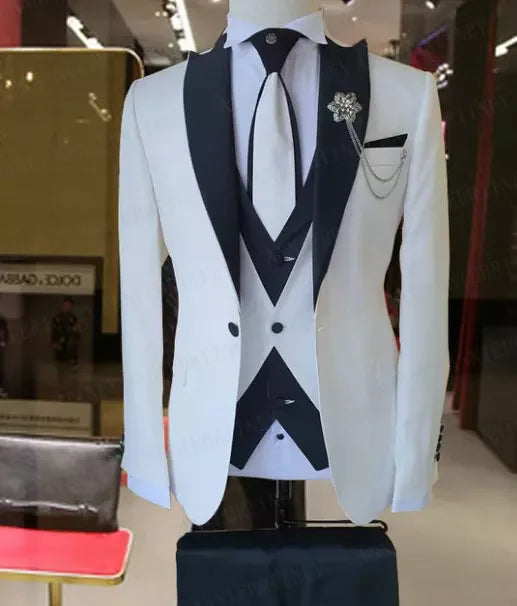 2025 White Black Blue Slim Fit 3 Piece Set Blazer Wedding Formal Wedding Prom Masculino Men's Suits for Men