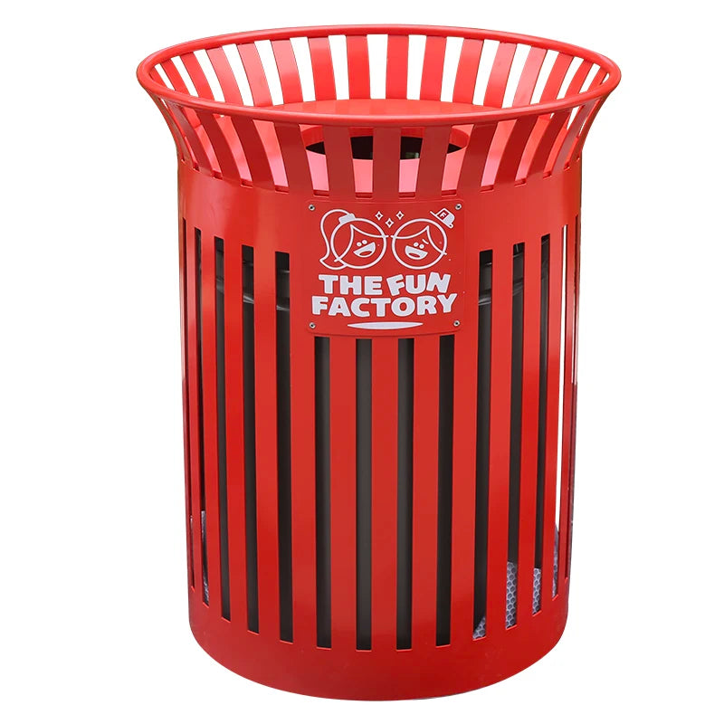 Out Door Steel Garbage Receptacle Trash Can Outside Park Street Metal Slat Waste Bin Commercial Recycling Dustbin for Outdoor