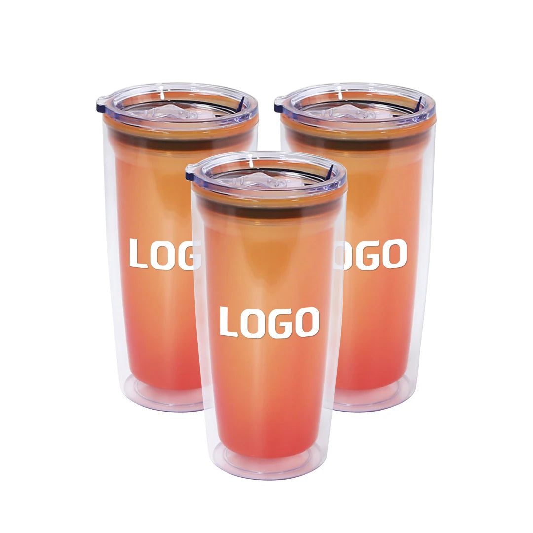 New Arrival Custom Logo 500ml Double Wall Plastic Regular Cups With Slid Lids in Bulk for Travel