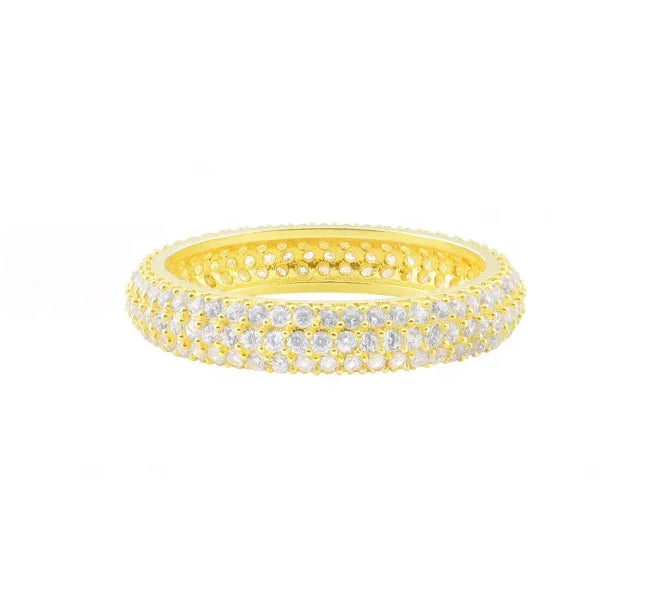 Engagement 18K Gold Plated Three Row Cubic Zircon Wedding Eternity Band 925 Sterling Silver Rings for Girls