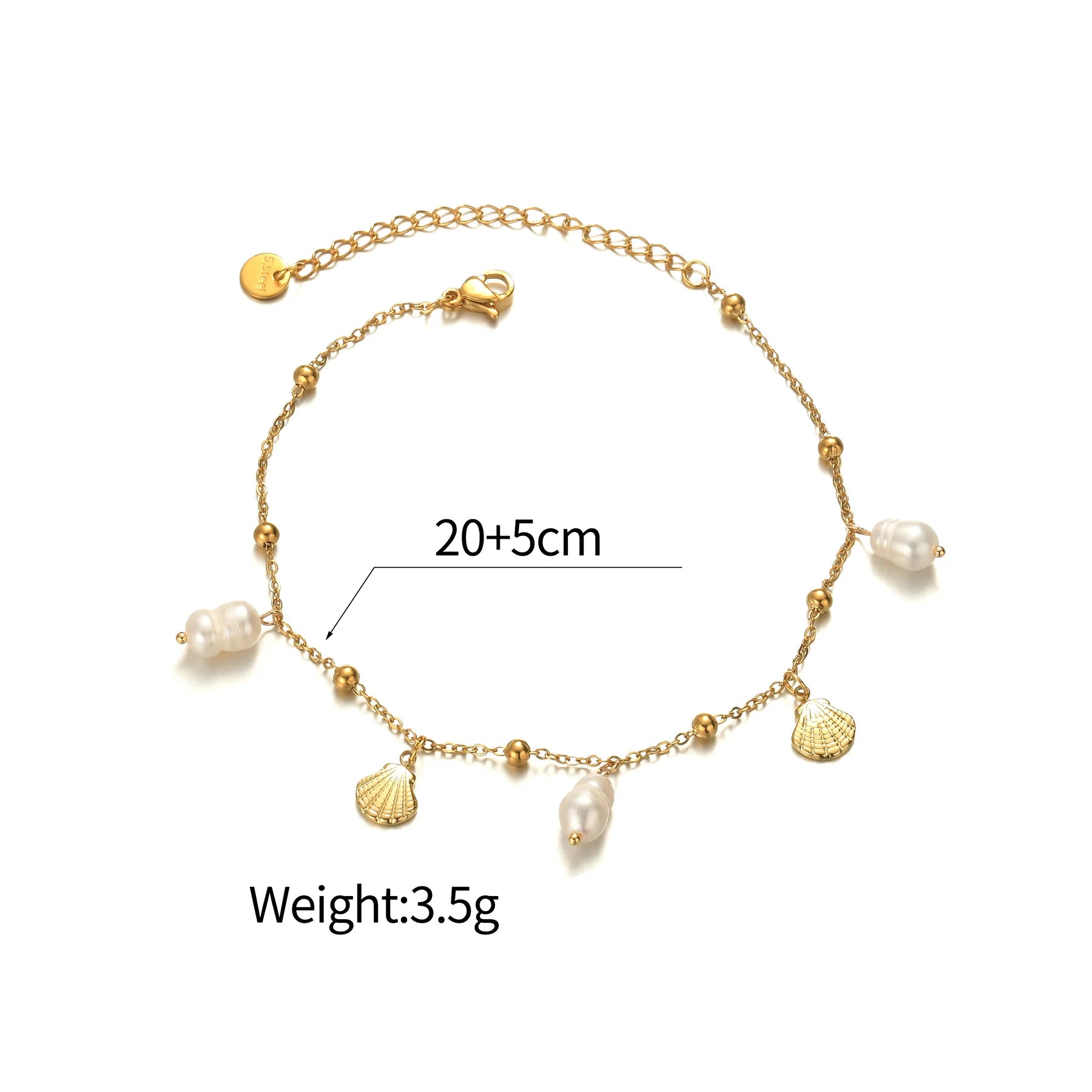 Wholesale Personalized Gold Plated Stainless Steel Shell Pearl Anklet Ocean Style Beach Beads Jewelry for Women Gift