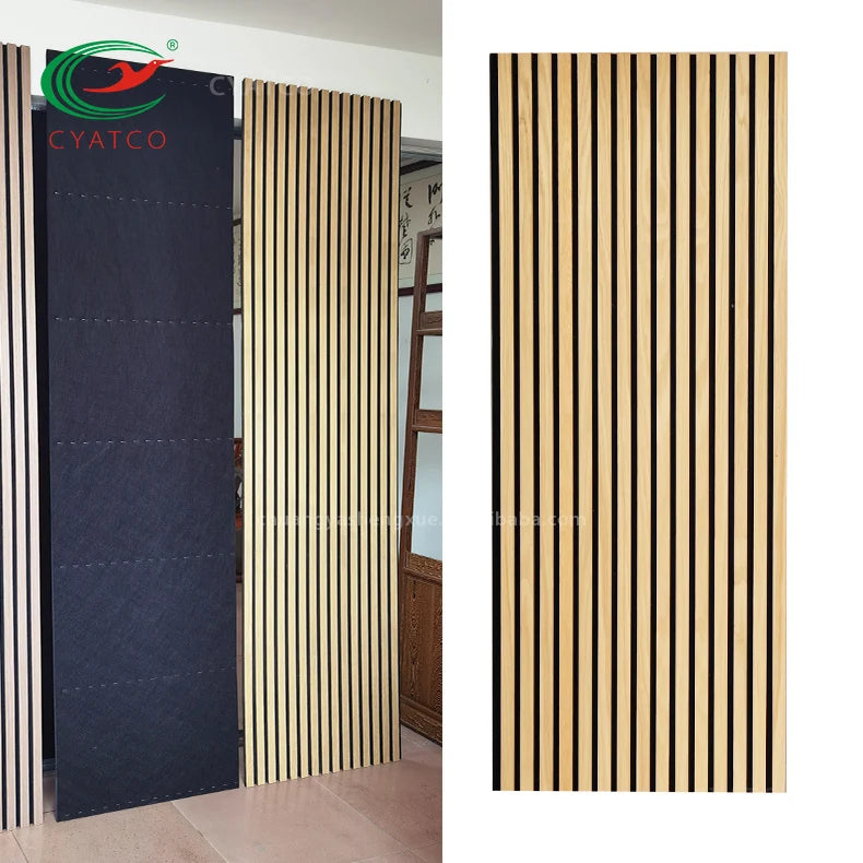 600*2400mm CYATCO Home Decor Akupanel Natural Veneer Oak Acoustic Panel Slat Wooden Wool Slatted Decorative Oak Acoustic