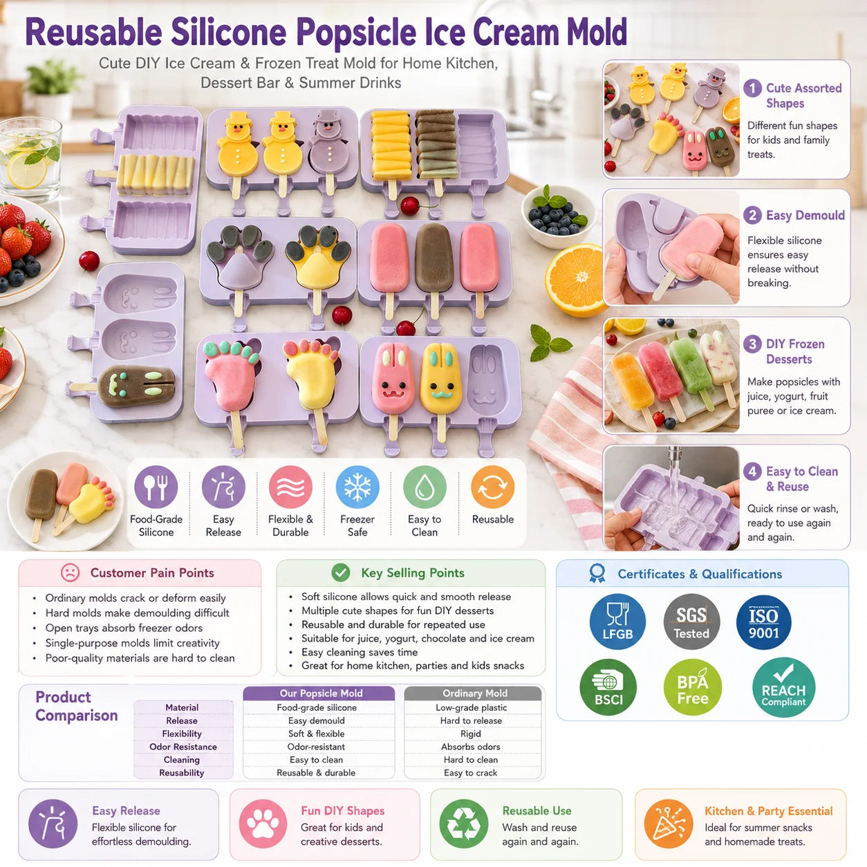 Factory Price Oem Odm Custom Logo Food Grade Reusable Silicone Popsicle Ice Cream Mold for Branded Kitchenware Shop