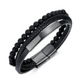 Mens Bracelet Bead and Leather Braided with Magnetic Clasp Lava and Onyx Bead Leather Bracelet for Men