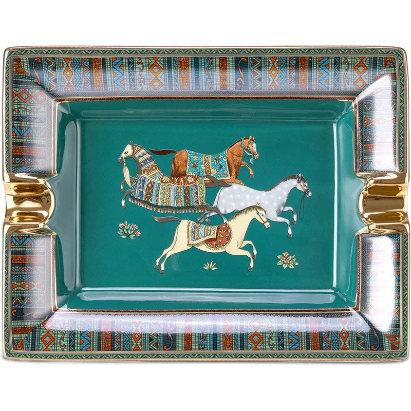 Luxury Square Ceramic Cigar Ashtray Green Portable Design with Custom Logo for Hotels and Bars Includes Gift Box