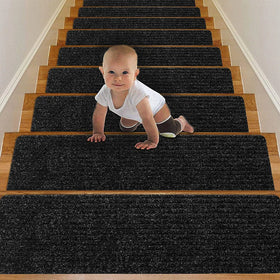 Polyester Stair Tread Carpet Indoor Outdoor 30 Inch Stairs Treads Carpet Rug Non-slip Self-adhesive Stair Mats