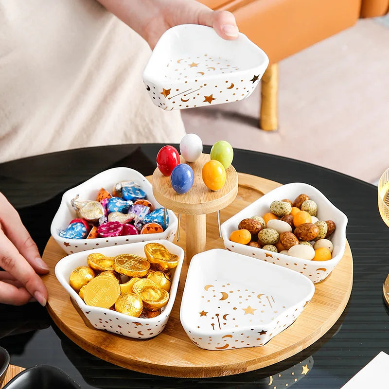 5 Piece Heart Marble Porcelain Divided Serving Dish Compartment Tray Appetizer Platters Candy Snack Plate Relish Eco-Friendly