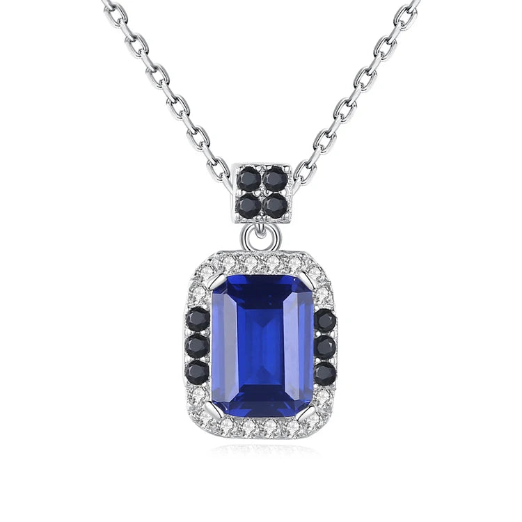 Luxury Trendy Jewelry 925 Sterling Silver Full Rhinestone Zircon Women Fashion Sapphire Gemstone Pendant Necklace