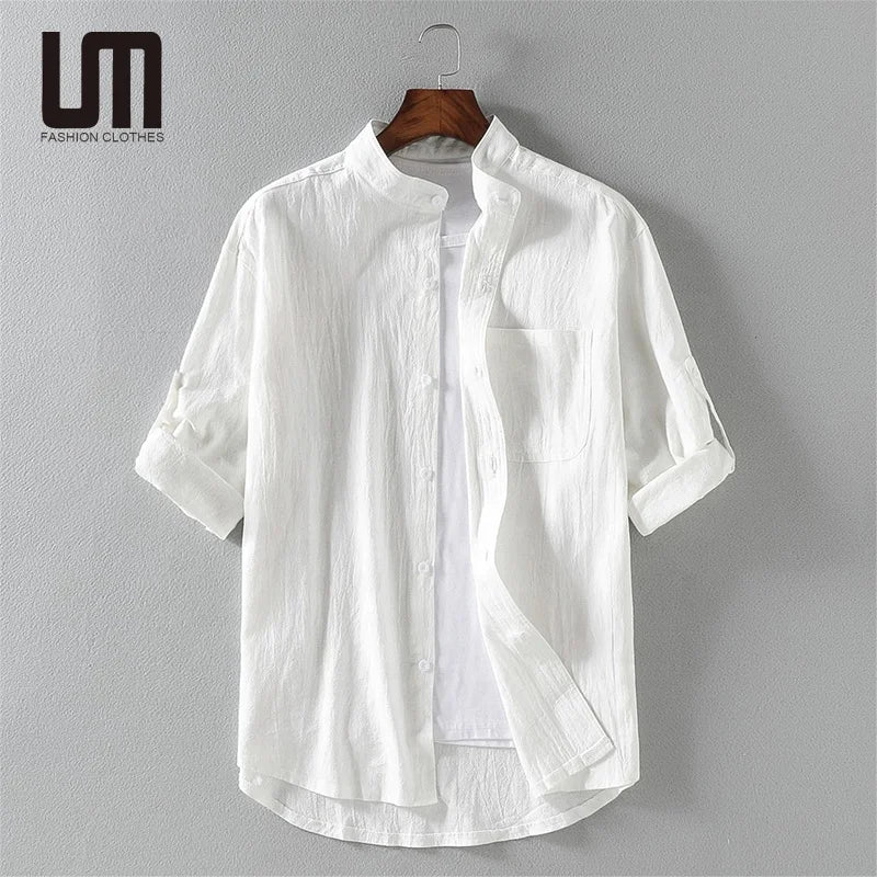 Liu Ming New Arrivals Wholesale 2025 Korean Fashion Summer Men Casual Cotton Linen Loose Solid Color Thin Breathable T Shirts