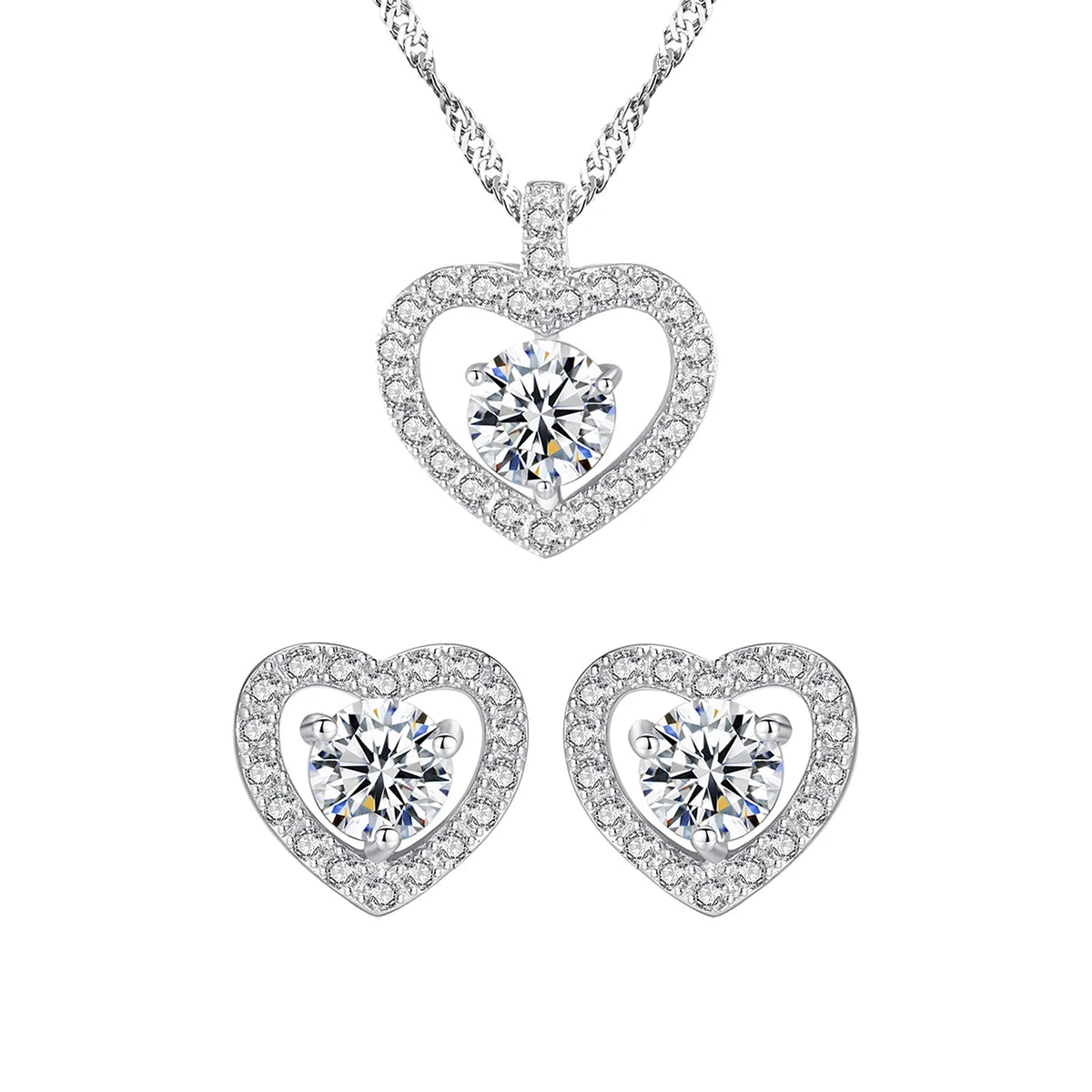 Daidan Jewelry Sets Silver Necklace and Earrings Jewelry Set Luxury 925 Cubic Zirconia White Gold Heart Jewelry Set