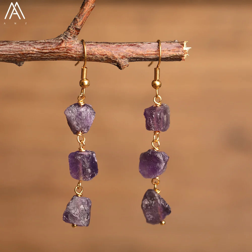Dainty Crystal Earring Boho Jewelry for Women  Natural Gemstone Bead Handmade Dangle Earrings