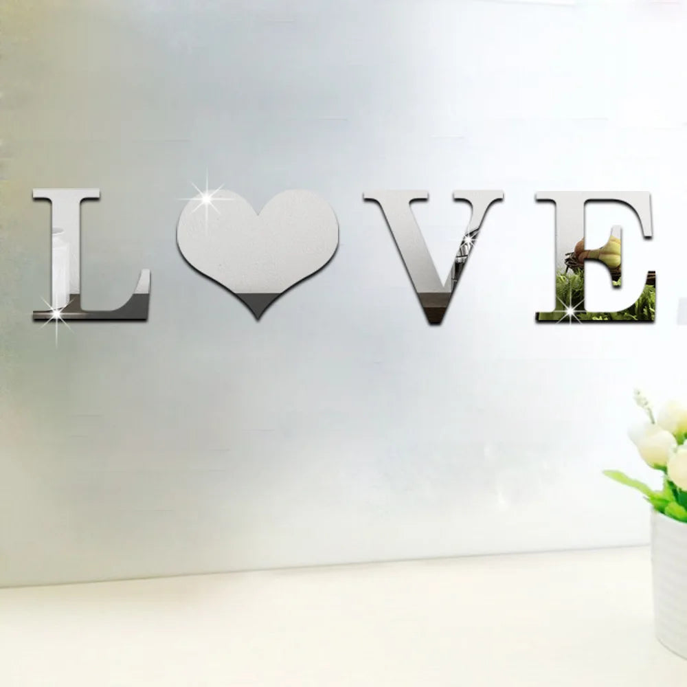 Customized  DIY Acrylic Alphabet Wall Mural Letters Acrylic Art Mirror Sticker for Home Decoration 3d Mirror Wall Sticker