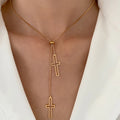 Titanium Stainless Steel Pull Out Necklace 18K Gold Plated Geometric Cross Heart Charm Sweater Box Chain Women Necklaces Jewelry