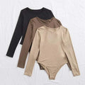 Casual Skinny Solid Color Bodysuits for Women Custom Ladies Long Sleeve Cotton Thong Bodysuit