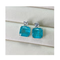 Synthetic Green Emerald Fashion Blue Paraiba Zirconia 925 Silver Stud Earring