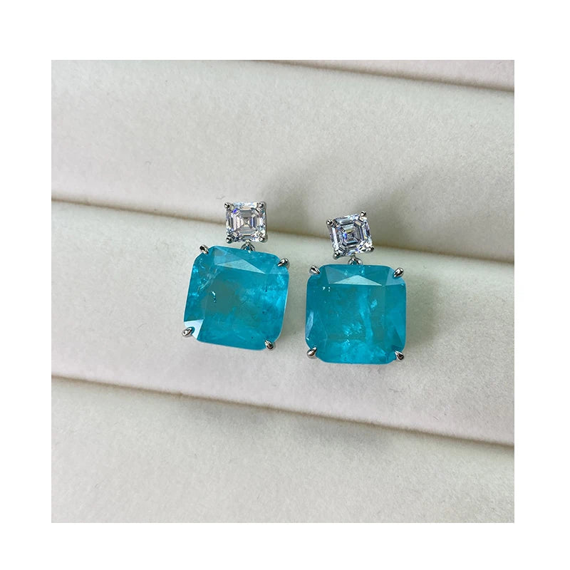 Synthetic Green Emerald Fashion Blue Paraiba Zirconia 925 Silver Stud Earring