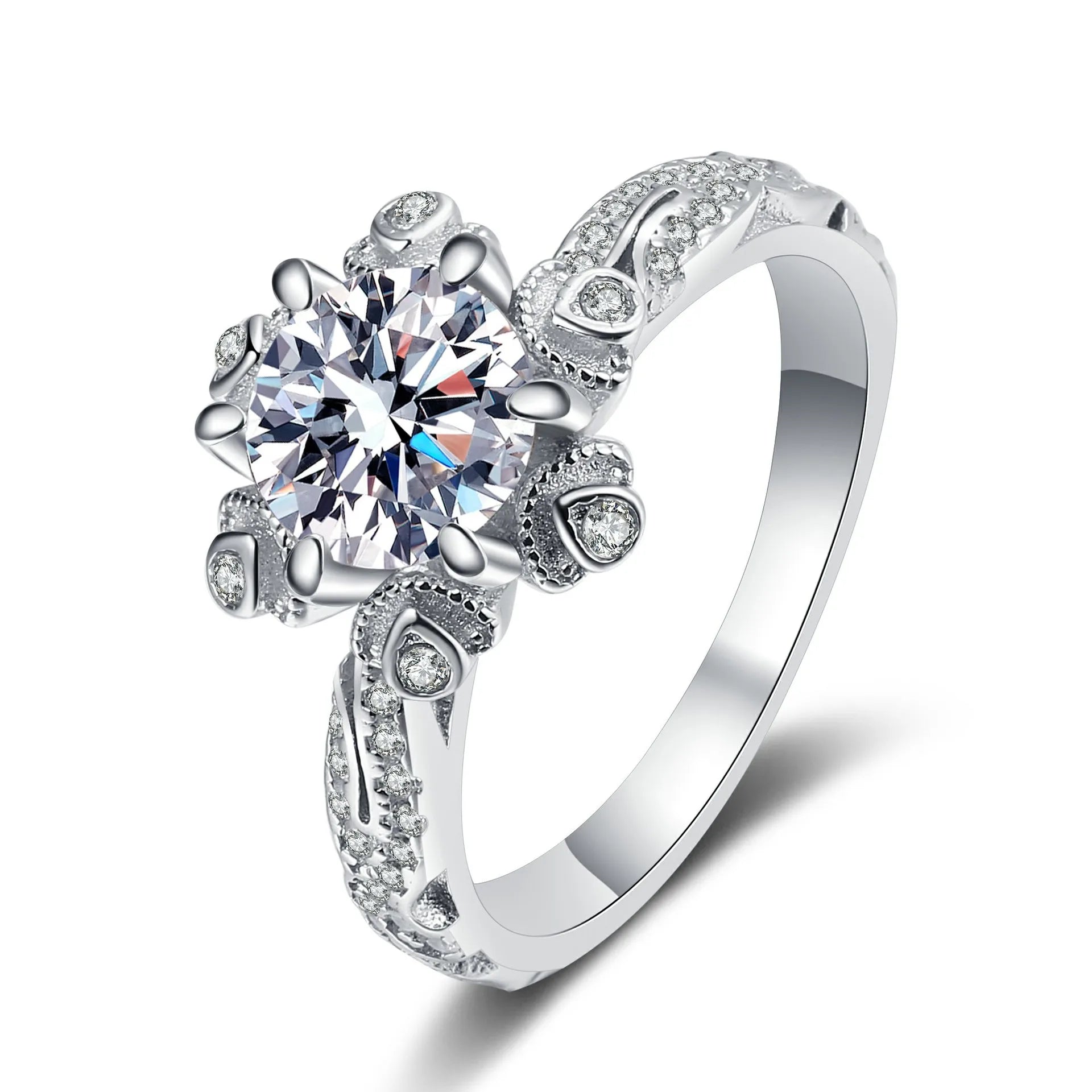 925 Sterling Silver Platinum Plated Moissanite Diamond Ring for Women Snowflake Engagement Wedding Ring Jewelry