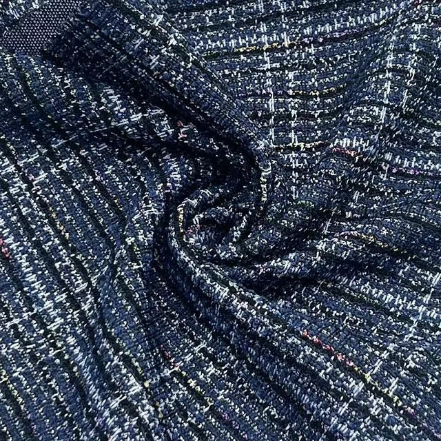 Tweed Fabric Ready Cotton Polyester Spandex Fabric Fancy Yarn Channel-style Plaid Fabric For Luxury Jacket