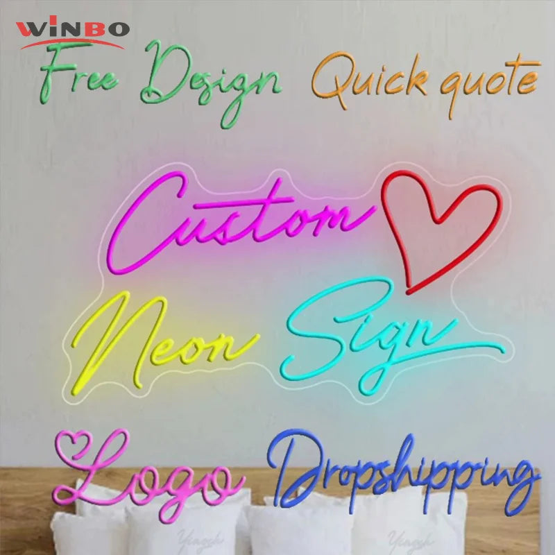 Winbo Custom Neon Sign Led Letter Light Wedding Wall Art Bar Business Logo Brand Name Design Room Neon Light
