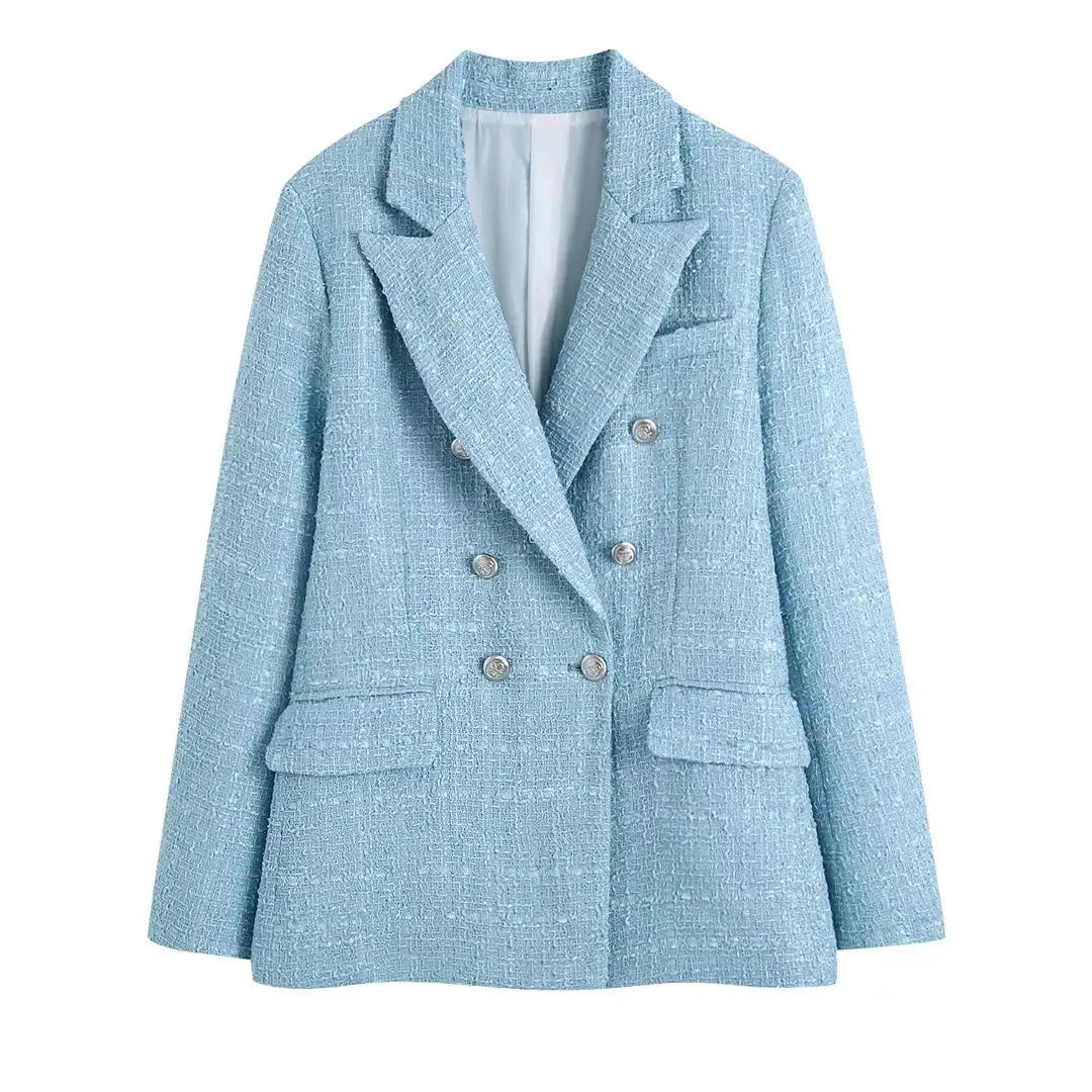 XS-L Spring New European and American Polo Long Sleeve Double Breasted Suit Coat
