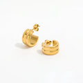 JOOLIM  High End 18K Gold Plated Shiny Double-layer Band C Chunky Hoop Earrings Jewelry Stainless Steel for Women