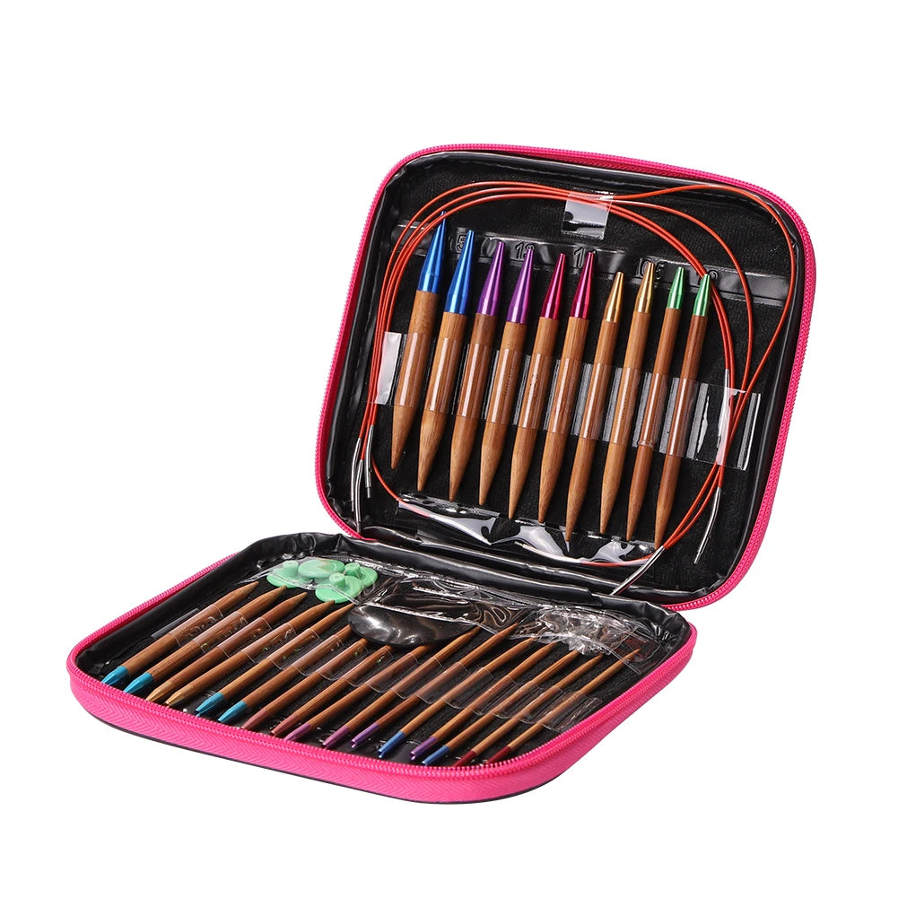 13pairs Detachable Sweater Needles Colorful Carbonization Bamboo Crochet Hooks Clips Set Handmade Knitting Flower DIY