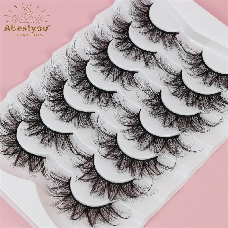 Abestyou 7pairs Full Strip Russian Fluffy Faux Mink Lashes Dramatic 5d Individual Eyelashes Wholesale Vendor Eyelash Packaging