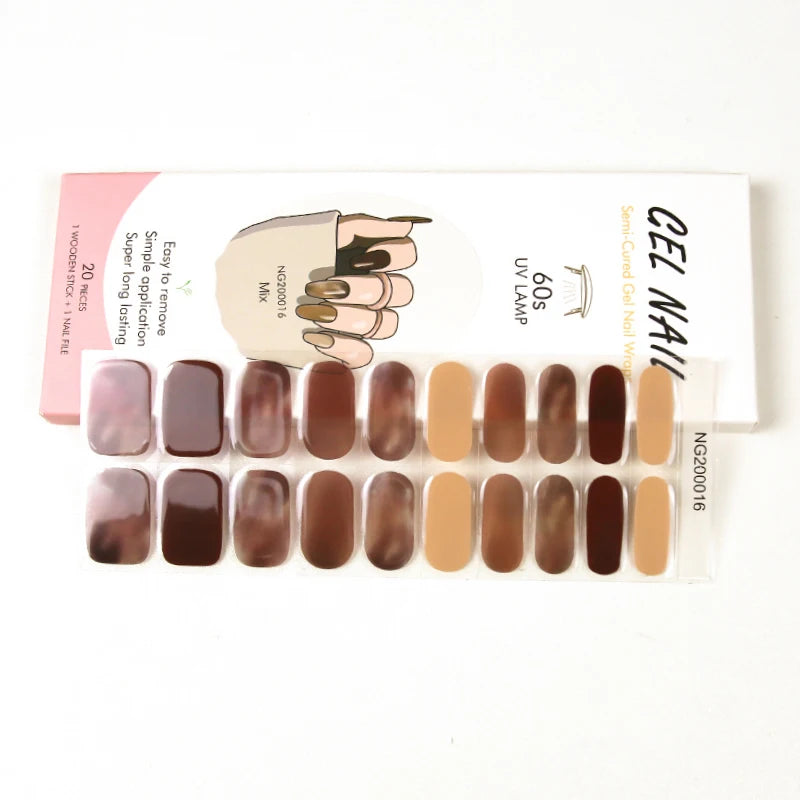 Huizi None-Toxic Lasting Real Gel Nail Stickers UV Hand Japanese Heart Portable Fashion Gel Strips OEM ODM Available