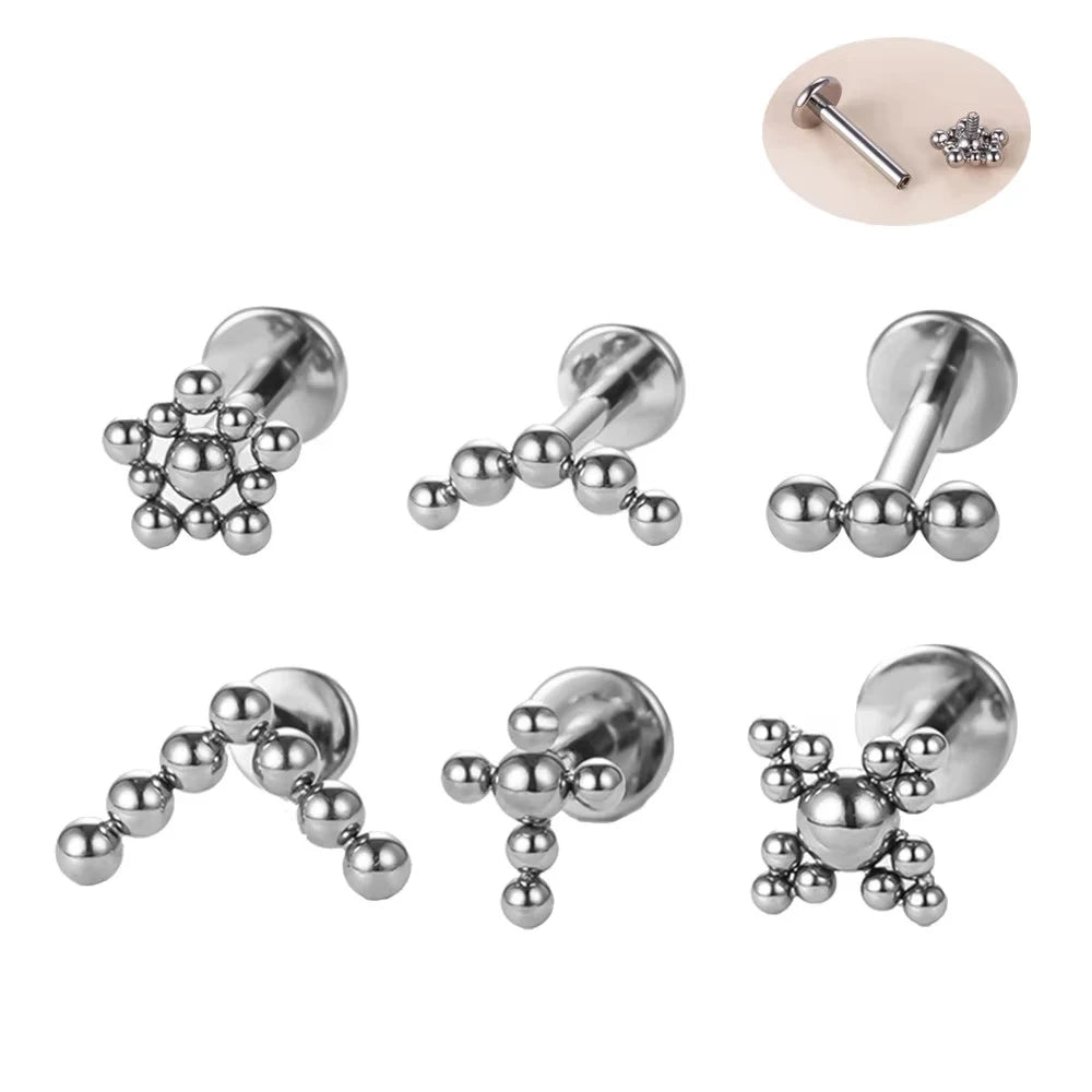 Lotus Wholesale G23 Implanted Titanium Internall Threaded Screws Ball Piercing Labret Helix Cartilage Earrings Piercing Jewelry