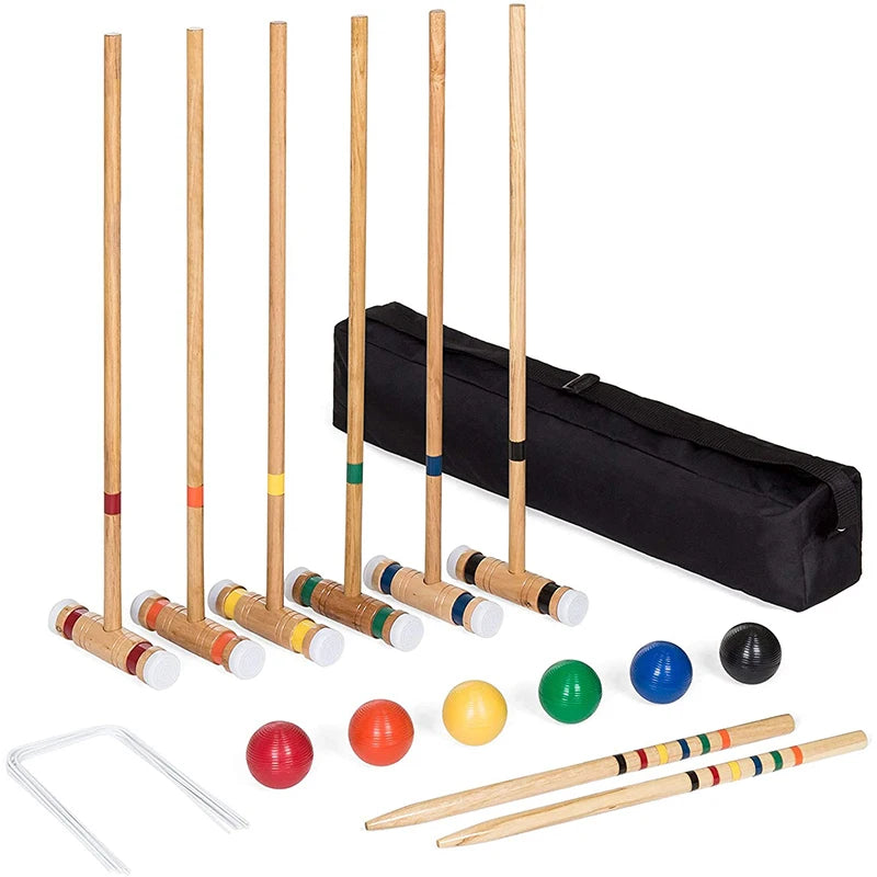 6 Palyer Outdoor Enfants Croquet Set Boules Lawn Games with Mallets Balls Wickets and a Carrying Bag