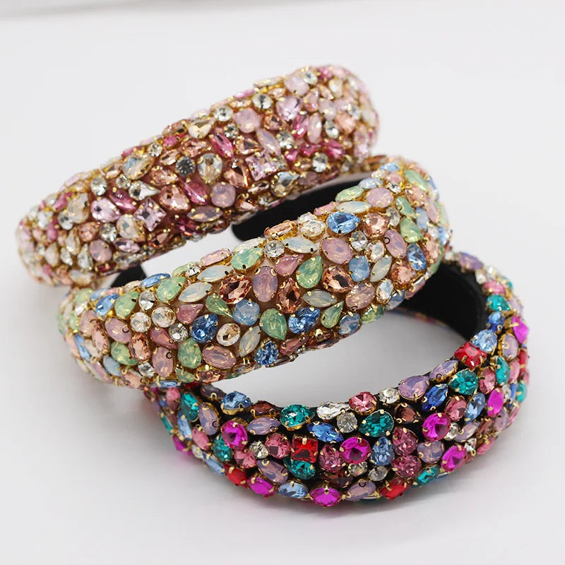 Luoyan 4.5cm Diy Wide Geometric Baroque Rhinestone Lolita Pressed Hair Accessories Curly Thick Hair Large Headband
