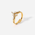 18K Gold Plated Stainless Steel Finger Jewelry Flower Crown Cubic Zirconia Rings for Women