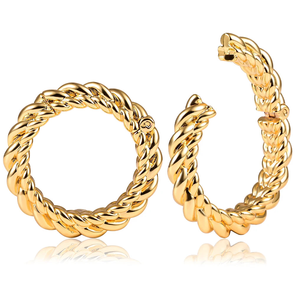 Evorte Gold Plated Rope Design Twist Earring Hoops Stainless Steel Jewelry for Men and Women Ear Hangers Weights for Stretching