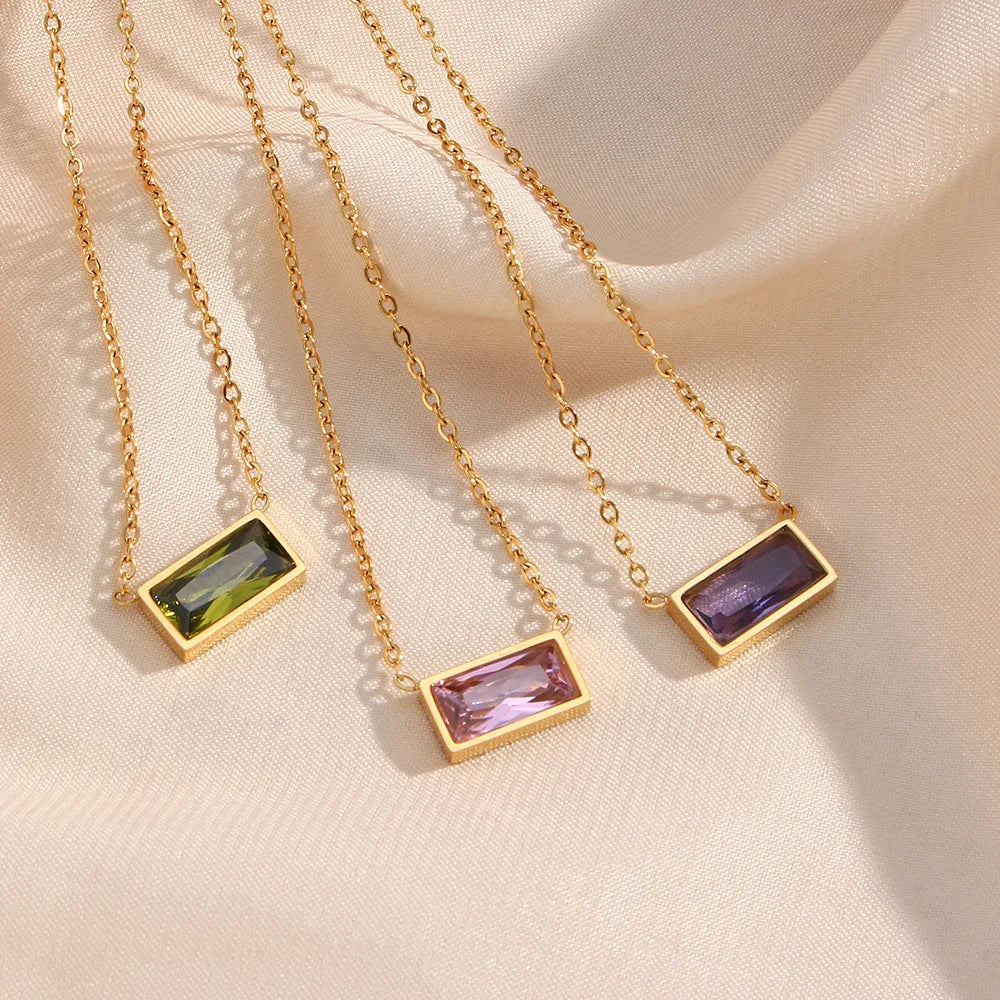 Luxury Colorful Simple Temperament Pendant Jewelry Niche Stainless Steel 18K Plated Gold Diamond Pendant Necklace