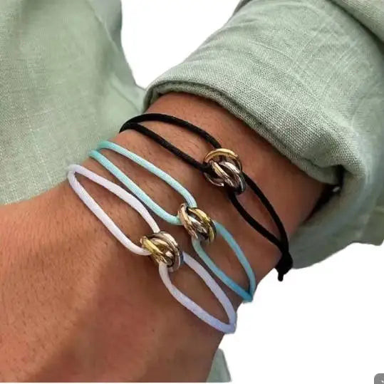 2023 Wholesale Stainless Steel Ring Woven Rope Bracelet Fashion Couple Customized Bracelet Accessories for Men Women