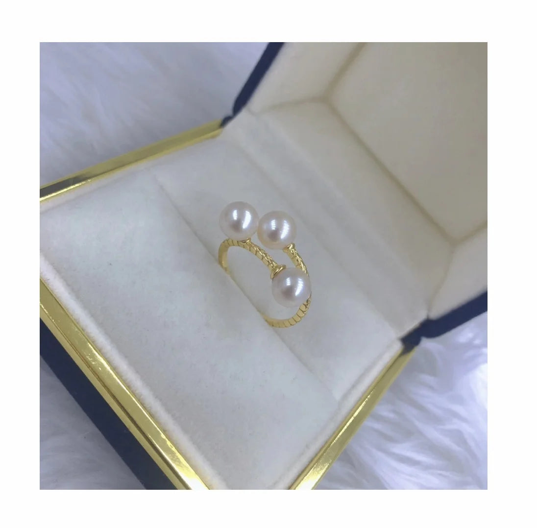 R554 7-8mm Natural Freshwater Pearl Ring Accessory 925 Sterling Silver Adjustable Size Engagement Jewelry Ring for Women