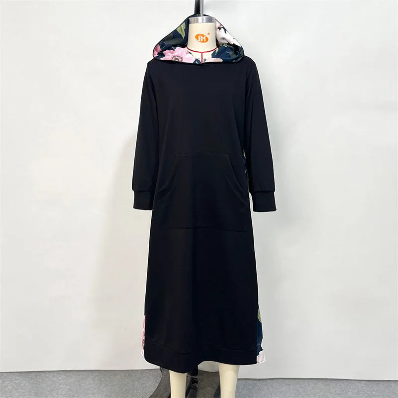 Maxi Dress Modest Cotton Plus Size Muslim Women Tunics Islamic Long Sweater Shirt Floral Back Oversize Hoodie Tops