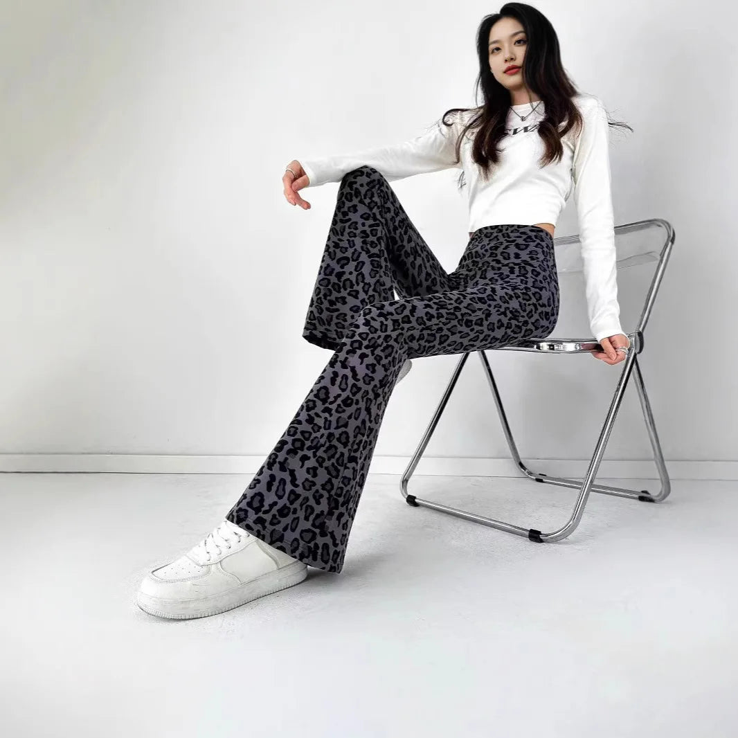 New Gym Leggings Fleece Leopard Print High Waist Hip Lifting Customize Flare Yoga Pants for Girls