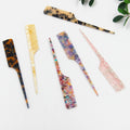 Custom Logo Cellulose Acetic Acid Hair Pick Rat Tail Acetate Comb Anti Static Detangle Wide Tooth Comb for Curly Hair