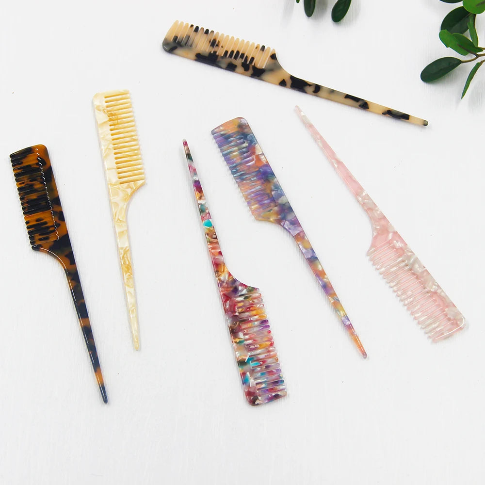 Custom Logo Cellulose Acetic Acid Hair Pick Rat Tail Acetate Comb Anti Static Detangle Wide Tooth Comb for Curly Hair