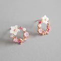 925 Sterling Silver Rose Gold Gemstone Shell Flower Stud Earrings Women Fine Jewelry Gifts