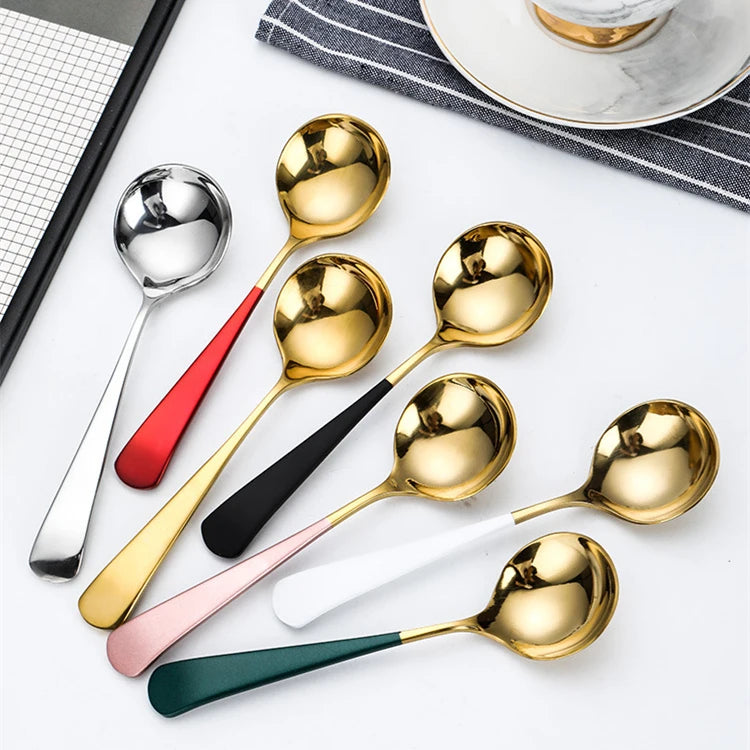 Amazona Shopping Dinner Korea Spoon Stainless Steel Rose Gold Soup Spoons Flatware