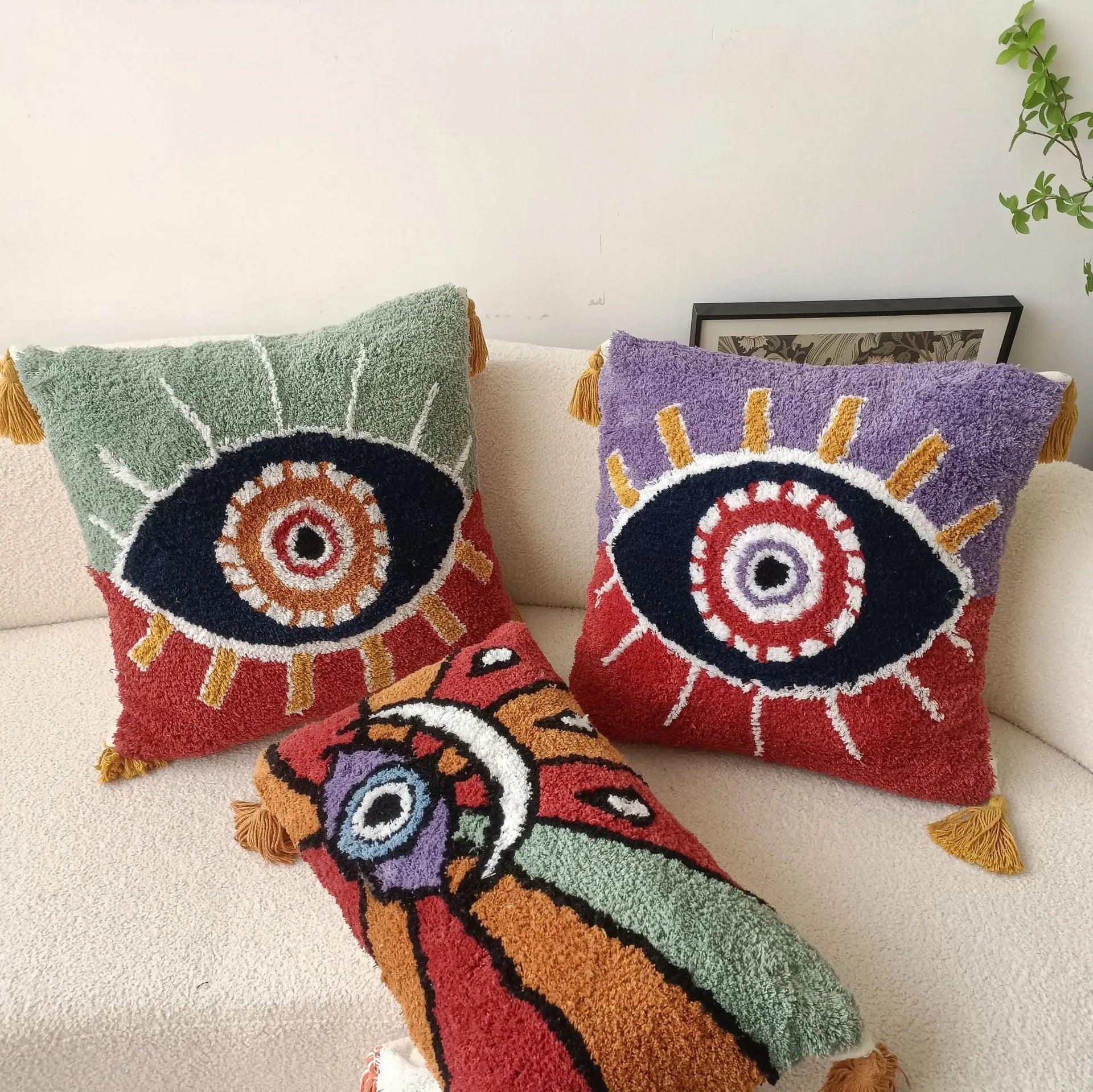 European American Ins Plucked Eye Pillow Cases Tassel Devil's Eye Pillow Cover Nordic Style Sofa Decoration Waist Pillow Cushion