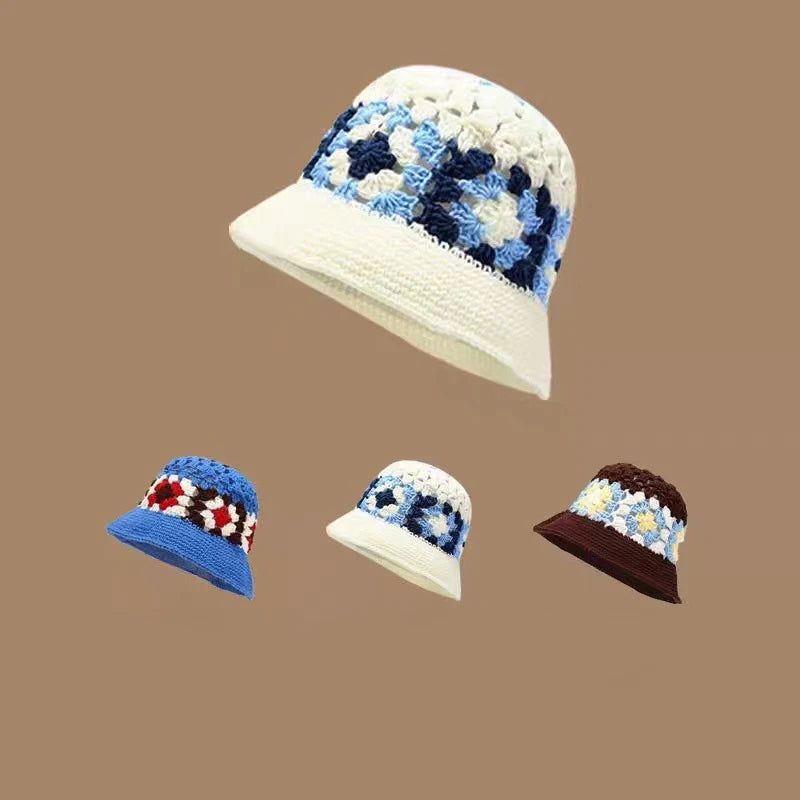 Wholesale Summer Fashion Flower Knit Bucket Hat Handmade Crochet Bucket Hats for Women