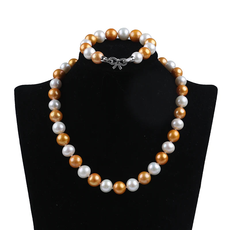 Zhuji 2023 Fashion 11-13mm Natural Gold White Edison Round Jewelry Necklace and Bracelet
