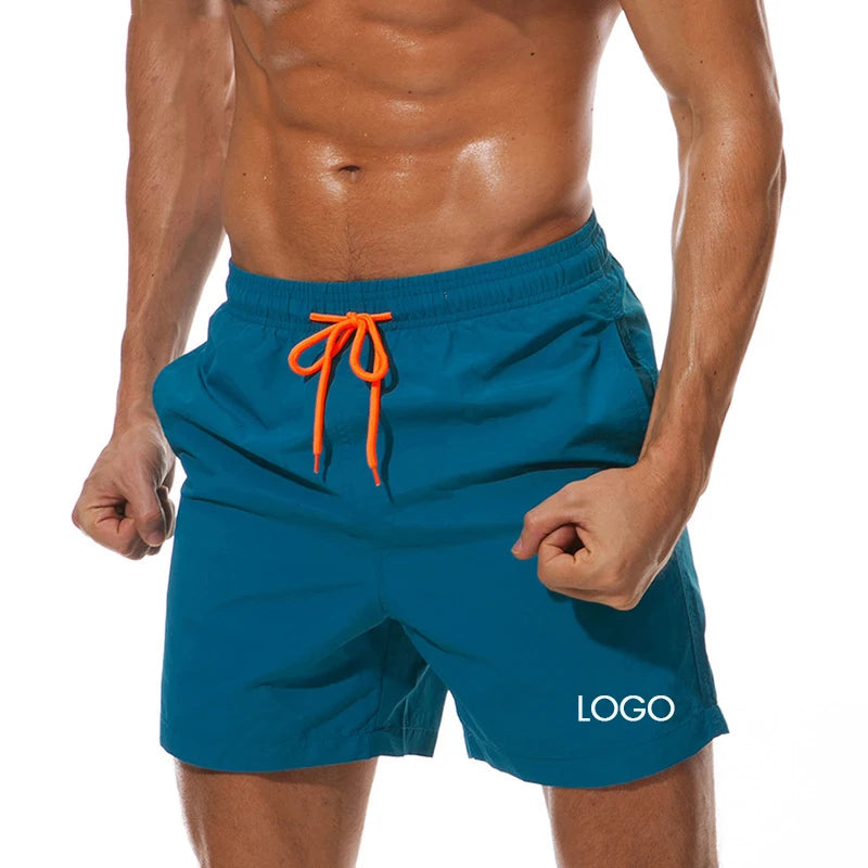 Men's Casual Elastic Waist Nylon Waterproof Board Shorts Custom Logo Gym & Running Sweat Shorts Plain Dyed Mid Waist Solid Style