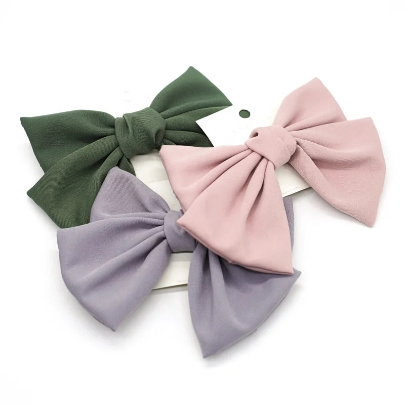 MIO Women Thick Twill Fabric Hair Accessories Solid Color Big Bow Hairpin Women Girls Hair Bow With Spring Clips