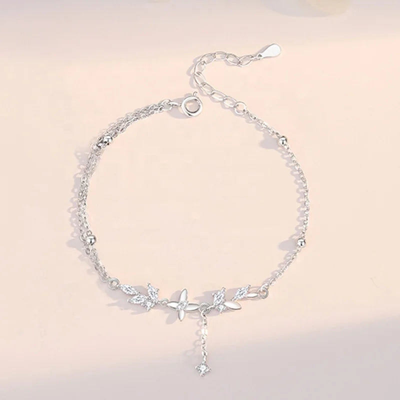 S925 Sterling Silver Original  Wheat & Butterfly Couple Bracelet Summer Korean Boho Minimalist Style for Party or Wedding